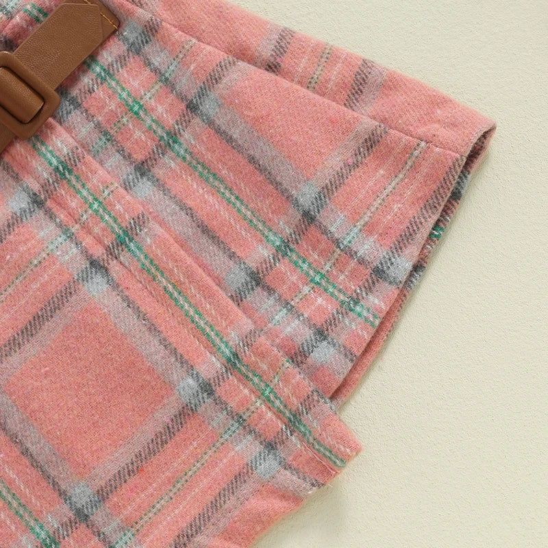 Girl's Ruffled Top, Plaid Skirt & Plaid Hat Sets