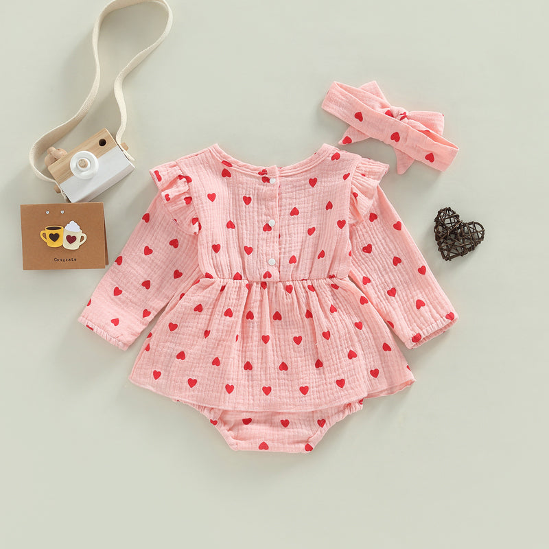 Girl's Heart Romper Dresses & Headband Sets
