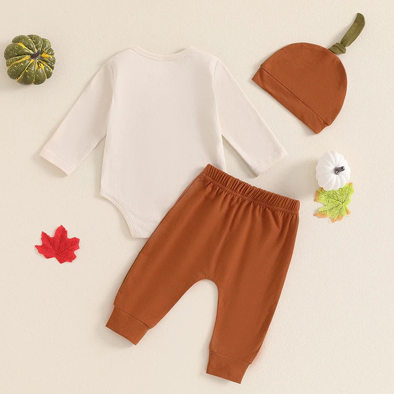 Boy's & Girl's "Cutest Pumpkin in the Patch" 3-Piece Halloween Outfit Sets with Romper, Pants, and Hat
