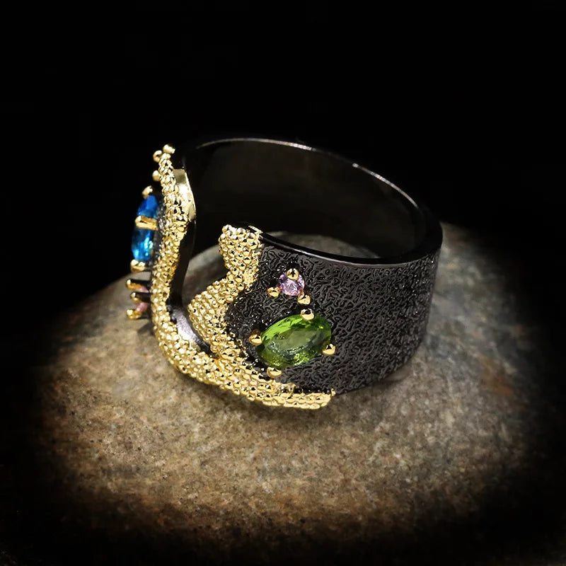 Vintage Black & Gold Style Zircon Cocktail Rings