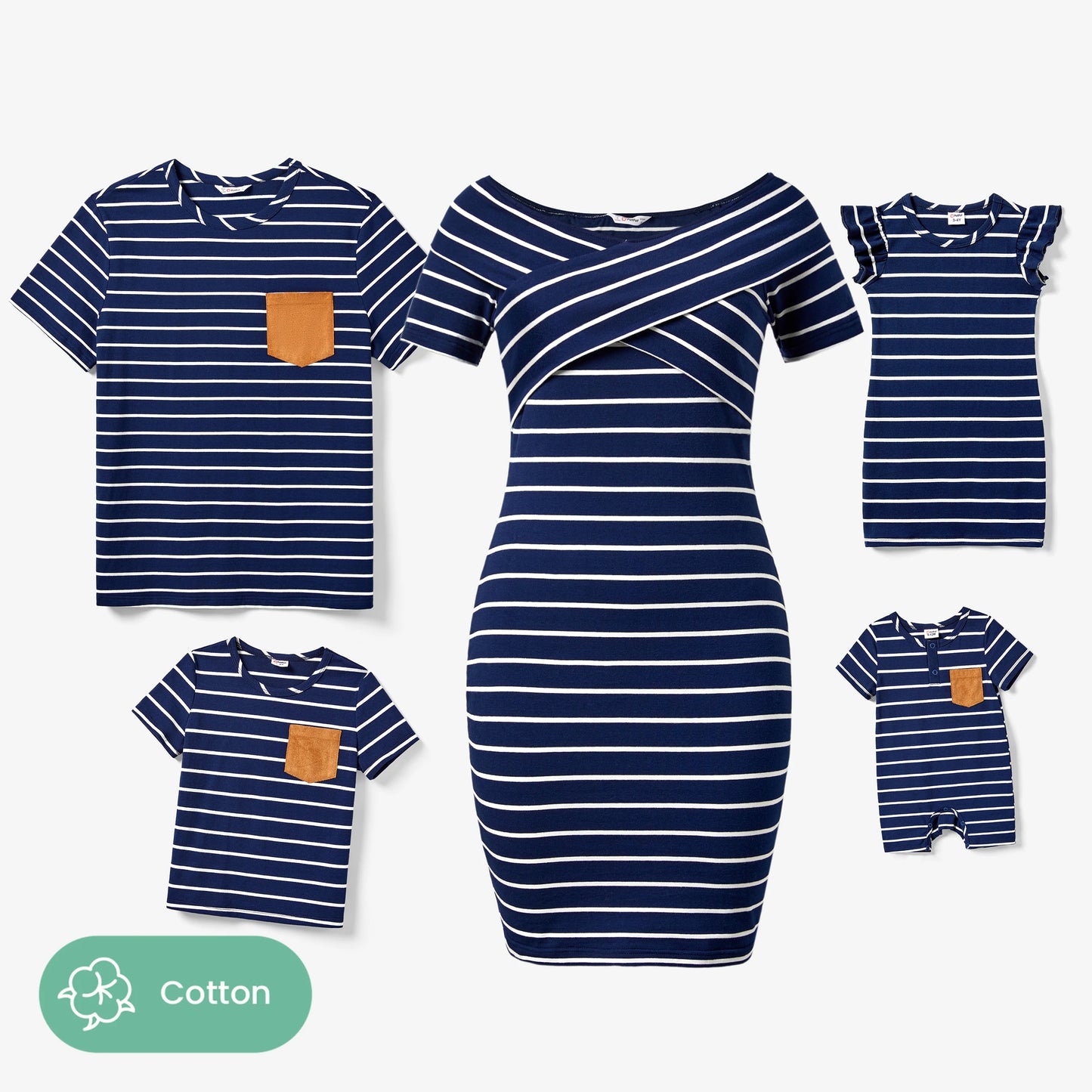 Family Matching! Stripe T-shirt & Stripe Crisscross Bodycon Knitted Off-Shoulder Dresses