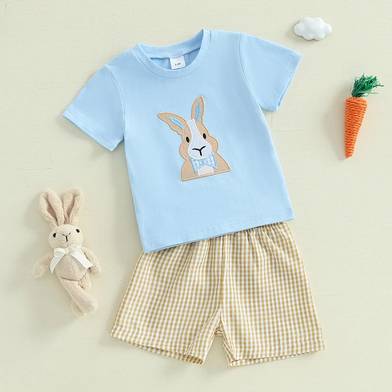 Boy's Easter Bunny/Cross T-shirt Plaid Shorts Set