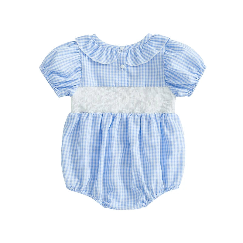 Girl's Embroidered Easter Bunny Ruffled Rompers