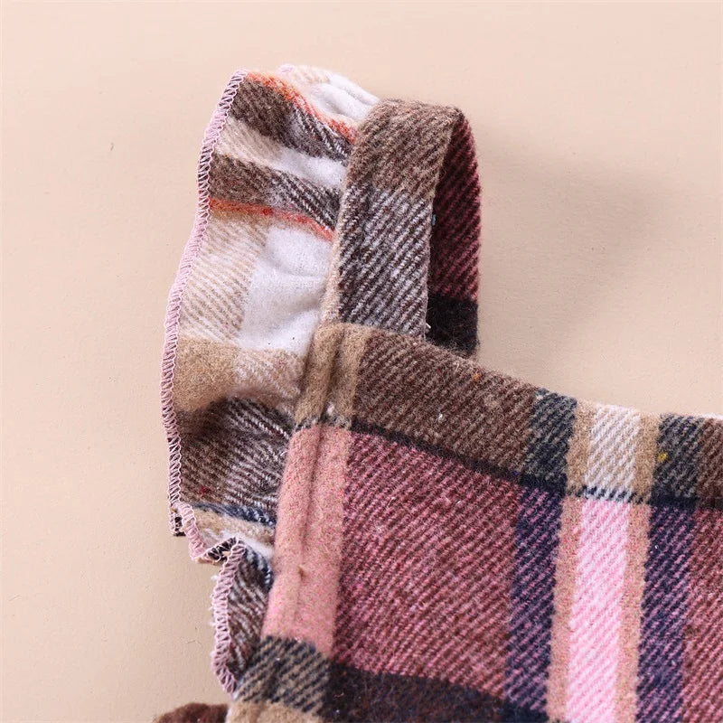 Girl's Plaid Ruffled Bib Overall Dresses