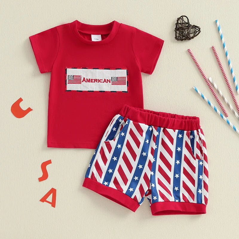 Boy's 2-Piece 4th of July T-Shirts & USA Flag Shorts Sets