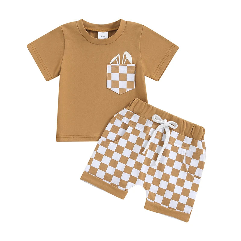 Boy's Easter Set Plaid T-Shirt & Shorts Sets