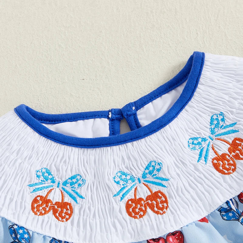 Girl's Cherry 4th of July Plaid Doll Collar Rompers