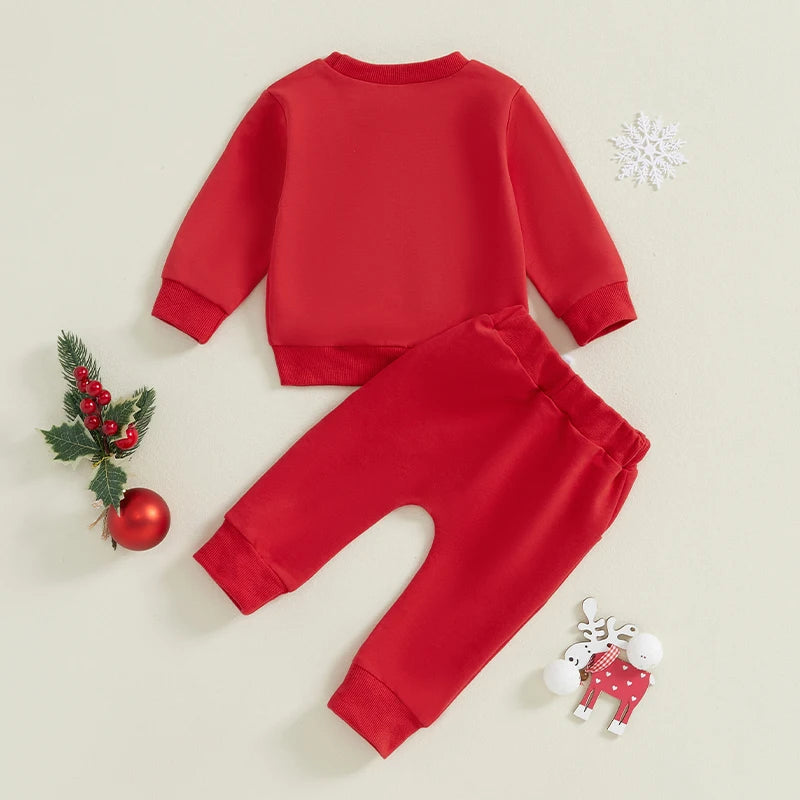 Boy's & Girl's 2-Piece Christmas Embroidered "My First Christmas" Santa Sweatshirt & Pants Sets