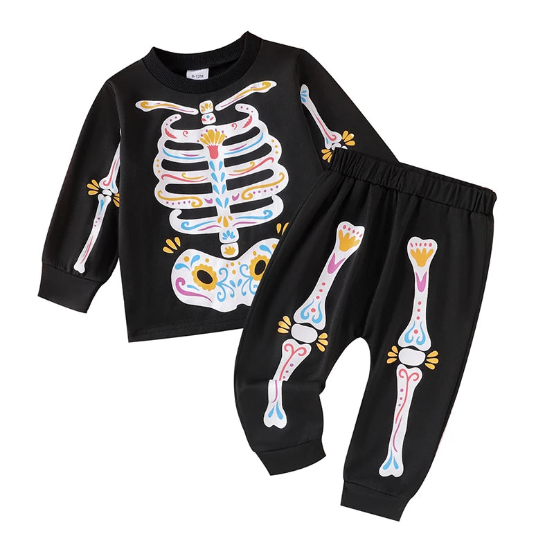 Girl's Halloween 2-Piece Candy Skeleton Sweatshirt & Pants Sets