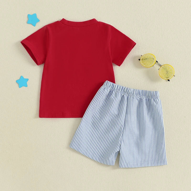 Boy's 2-Piece Embroidered 4th of July T-Shirts & Striped Shorts Sets