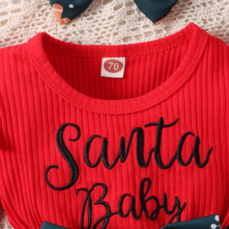 Girl's 2-Piece Christmas Romper Dress & Bow Headband Sets