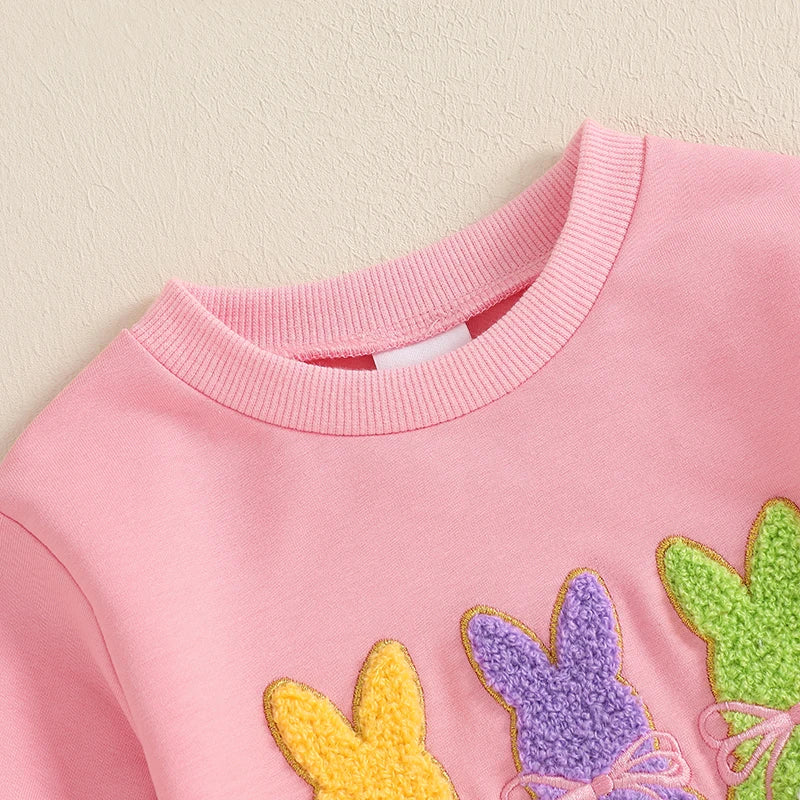 Girl's Easter & Bunny Embroidered Sweatshirt & Bow Flare Pants Sets