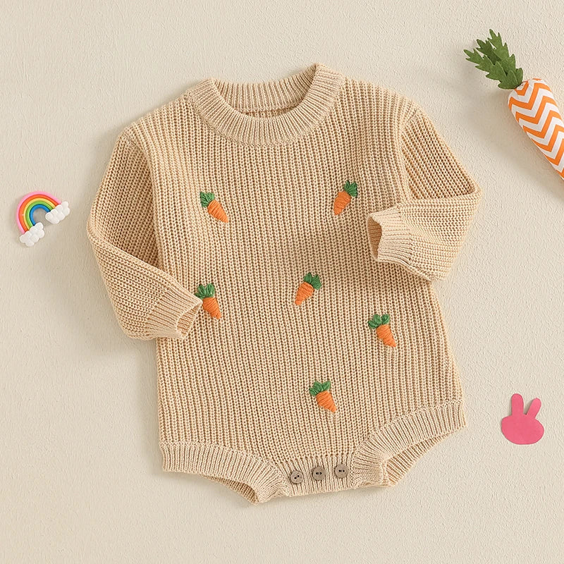 Girl's & Boy's Sweater Embroidered Easter Carrot Rompers Onesies
