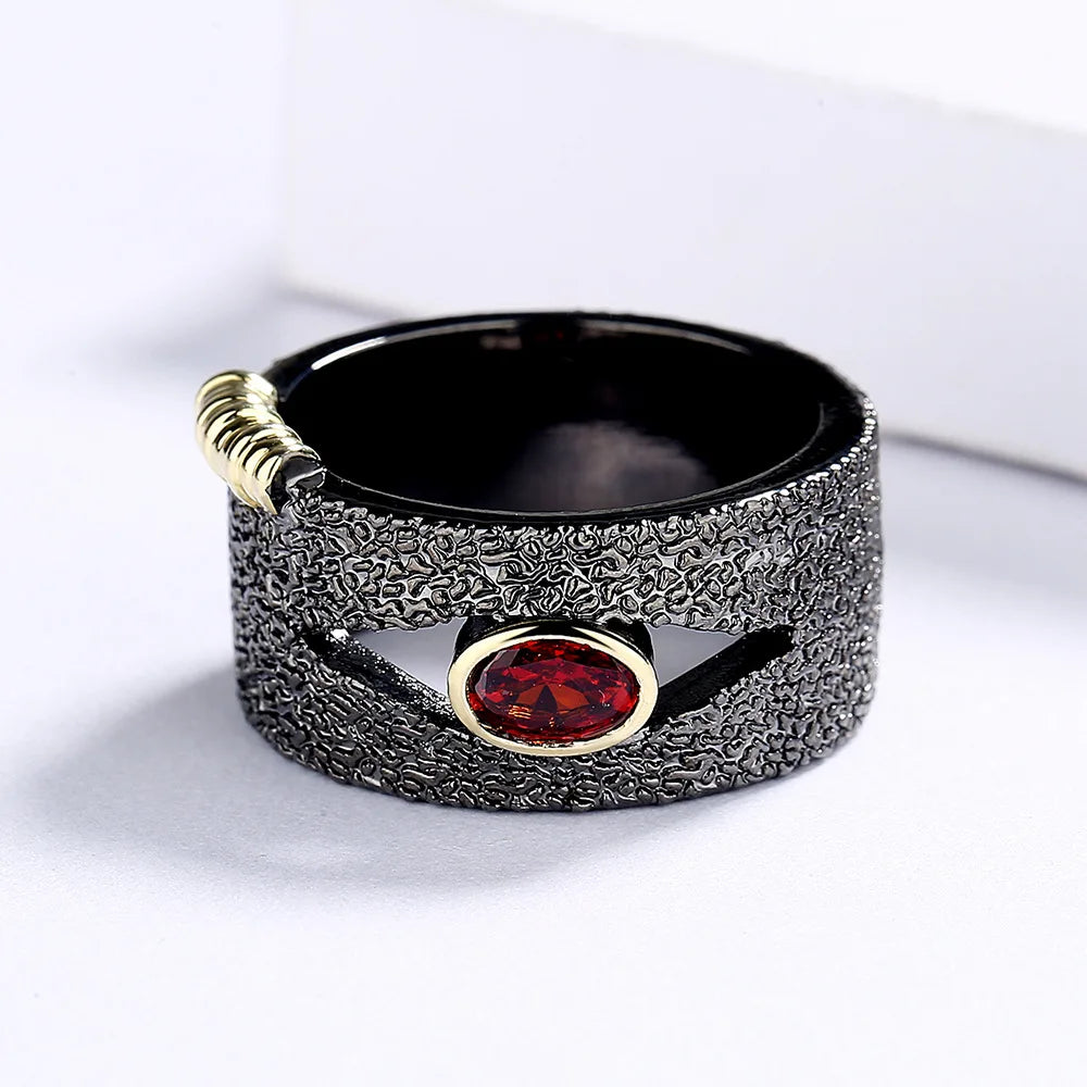 Retro Ruby Zircon Black & Gold Style Rings
