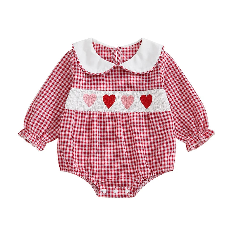 Girl's Embroidered Doll Collar Heart Rompers