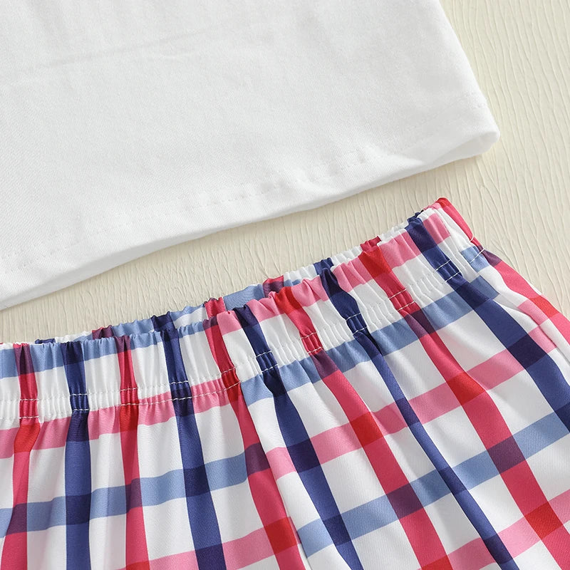 Boy's 2-Piece Embroidered 4th of July T-Shirts & Plaid Shorts Sets