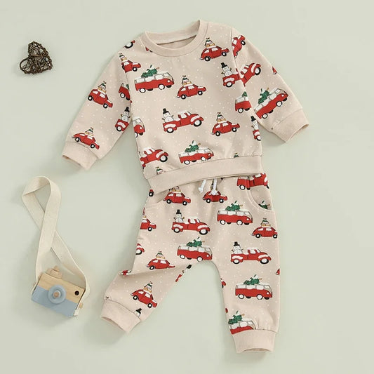 Boy's 2-Piece Christmas Truck & Christmas Tree Sweatshirt & Pants Sets