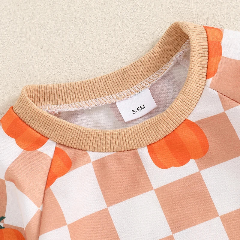 Girl's & Boy's 2-Piece Checkerboard Pumpkin Sweatshirt & Sweatpants Sets