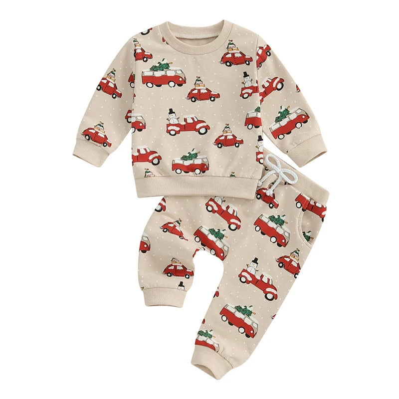 Boy's 2-Piece Christmas Truck & Christmas Tree Sweatshirt & Pants Sets