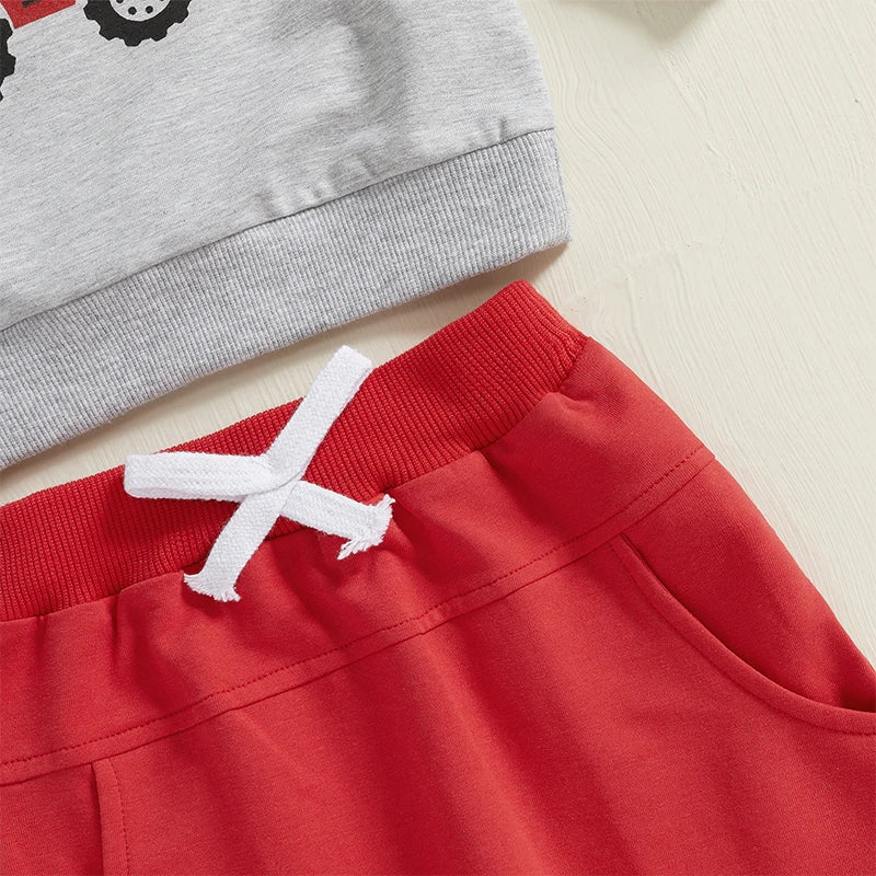 Boy's 2-Piece "I Dig You" Valentine's Excavator Top & Pants Sets