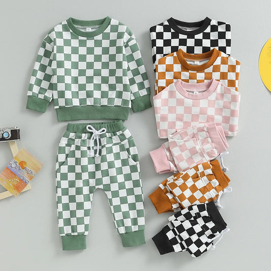 Boy's 2-Piece & Girl’s Plaid Sweatshirt & Pants Sets