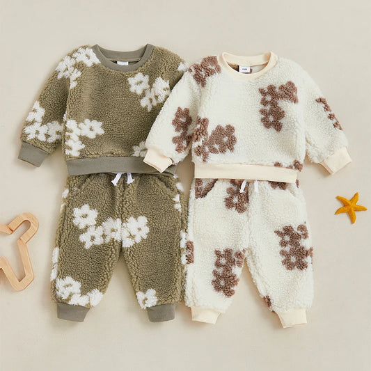 Girl's 2-Piece Floral Flower Sweatshirt & Pants Sets