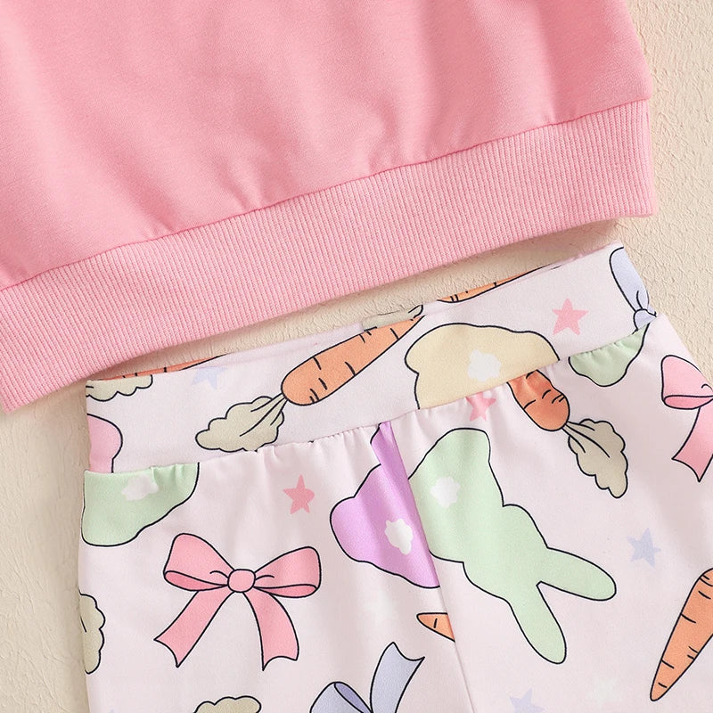 Girl's Easter & Bunny Embroidered Sweatshirt & Bow Flare Pants Sets