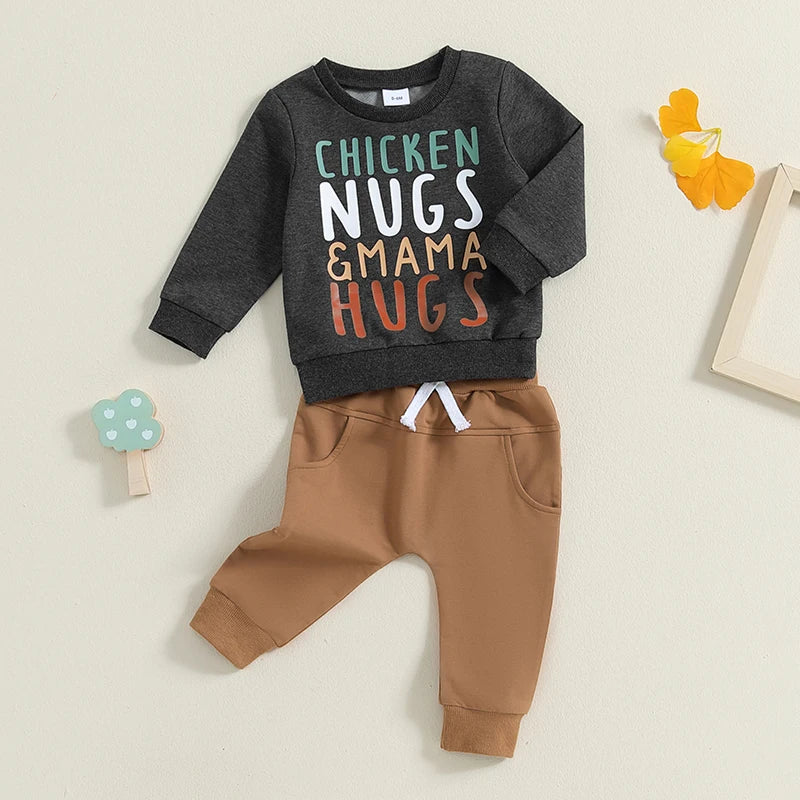 Boy's 2-Piece "Chicken Nugs & Mama Hugs" Sweatshirts & Pants Sets