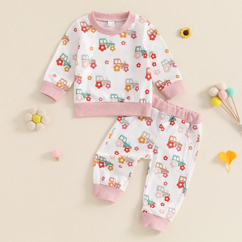 Girl's Floral Tractor Top & Pants Sets
