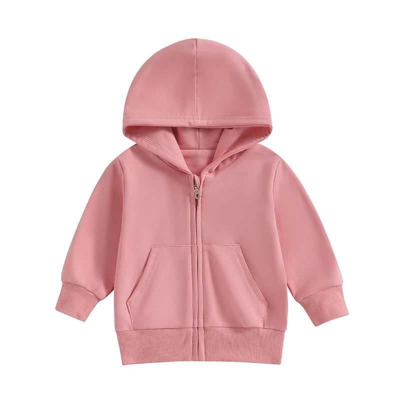 Boy's & Girl's Solid Hooded Zip Jackets