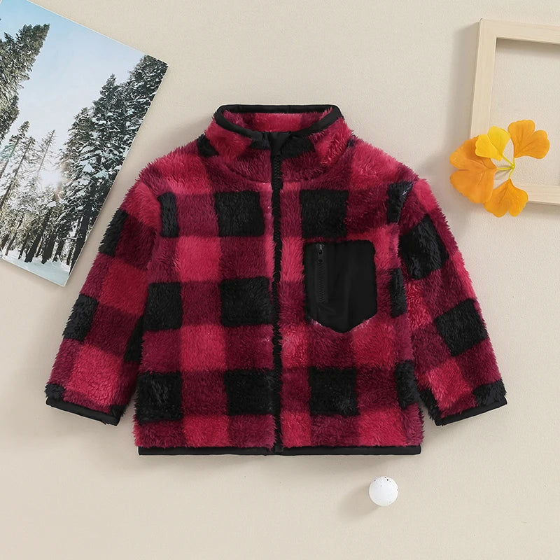 Boy's & Girl's Fuzzy Fleece Plaid Zip Jackets