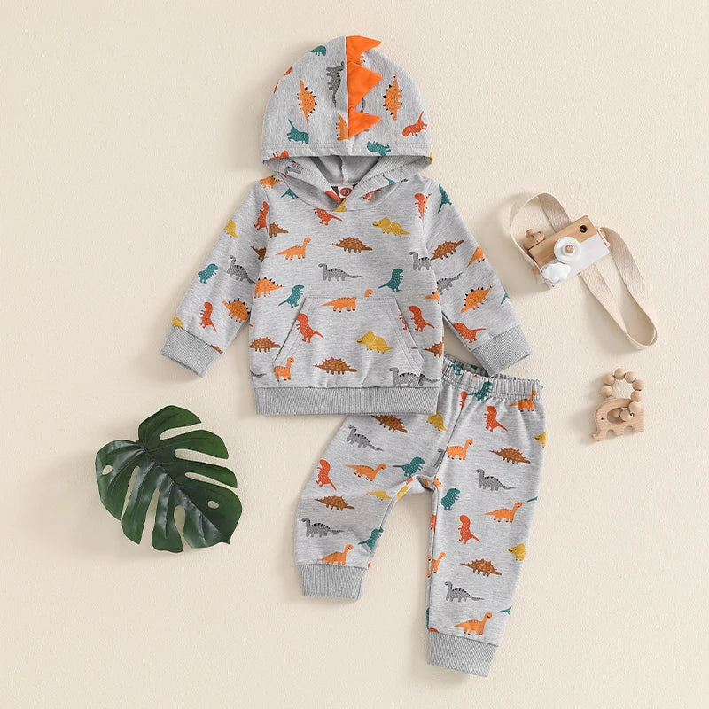 Boy's 2-Piece Hooded Dinosaur Sweatshirt & Pants Sets