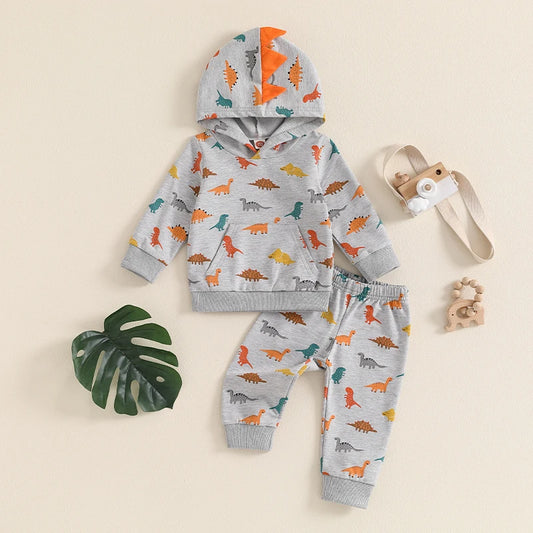 Boy's 2-Piece Hooded Dinosaur Sweatshirt & Pants Sets