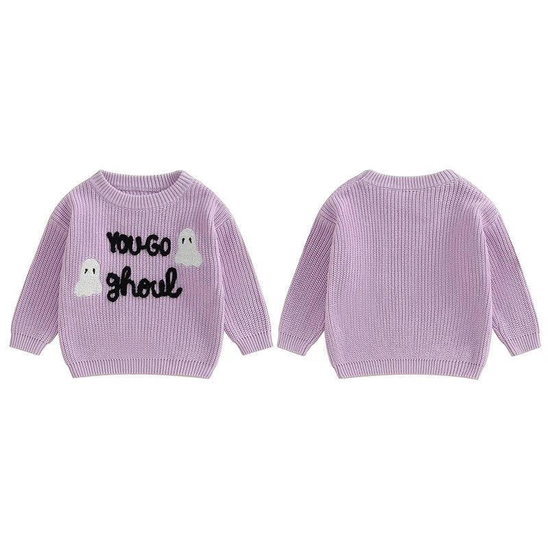 Girl's Embroidered "You-Go Ghoul" Halloween Sweaters
