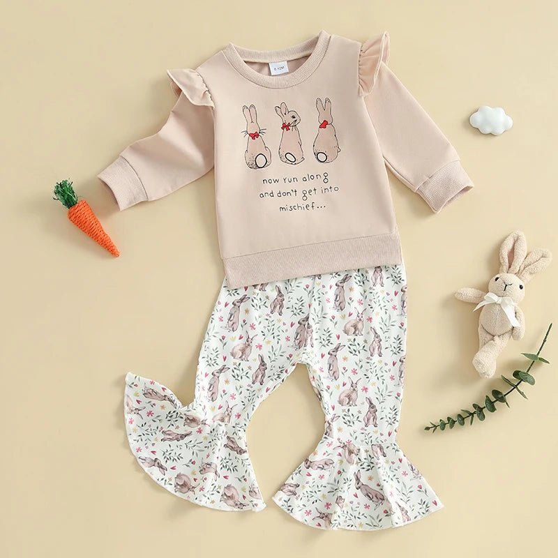 Girl's 2-Piece Peter Rabbit Sweatshirt & Bunny Floral Flared Pants Sets