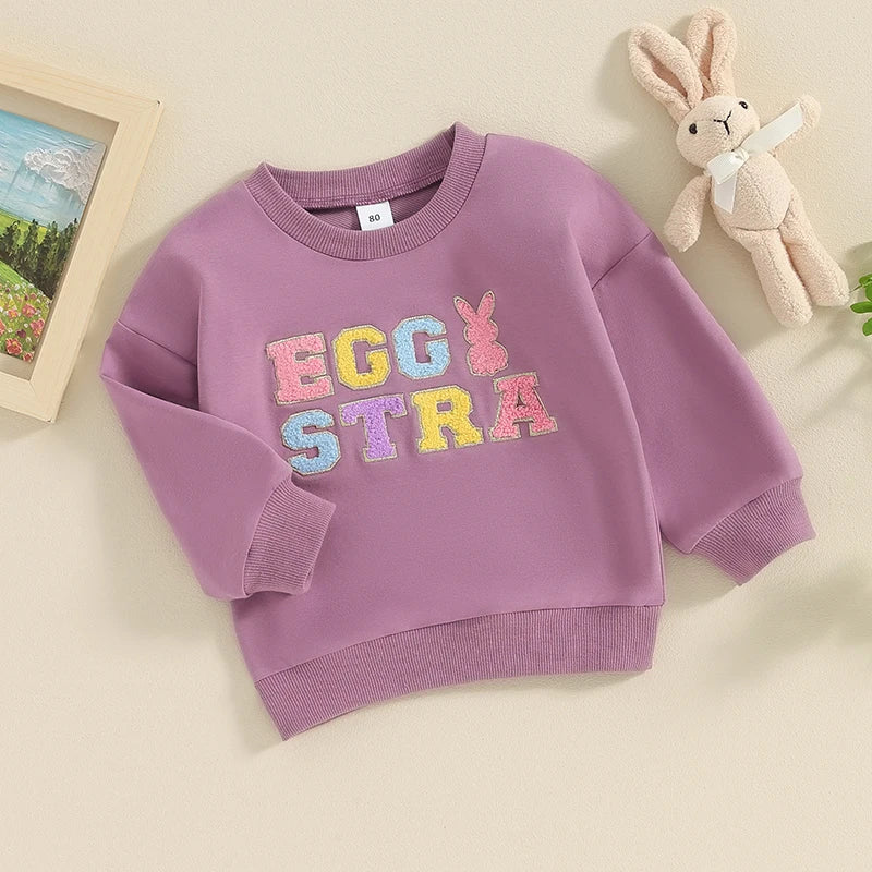 Girl's & Boy's Fuzzy Embroidered Easter Bunny Tops