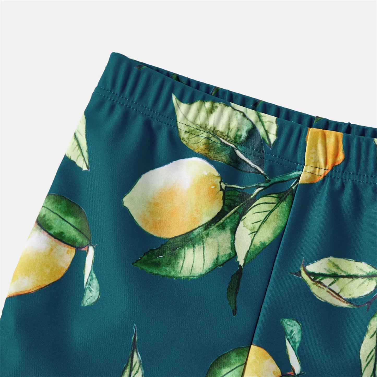 Family Matching! Lemon Print & Solid Halter Neck Two-piece Swimsuit or Swim Trunks Shorts
