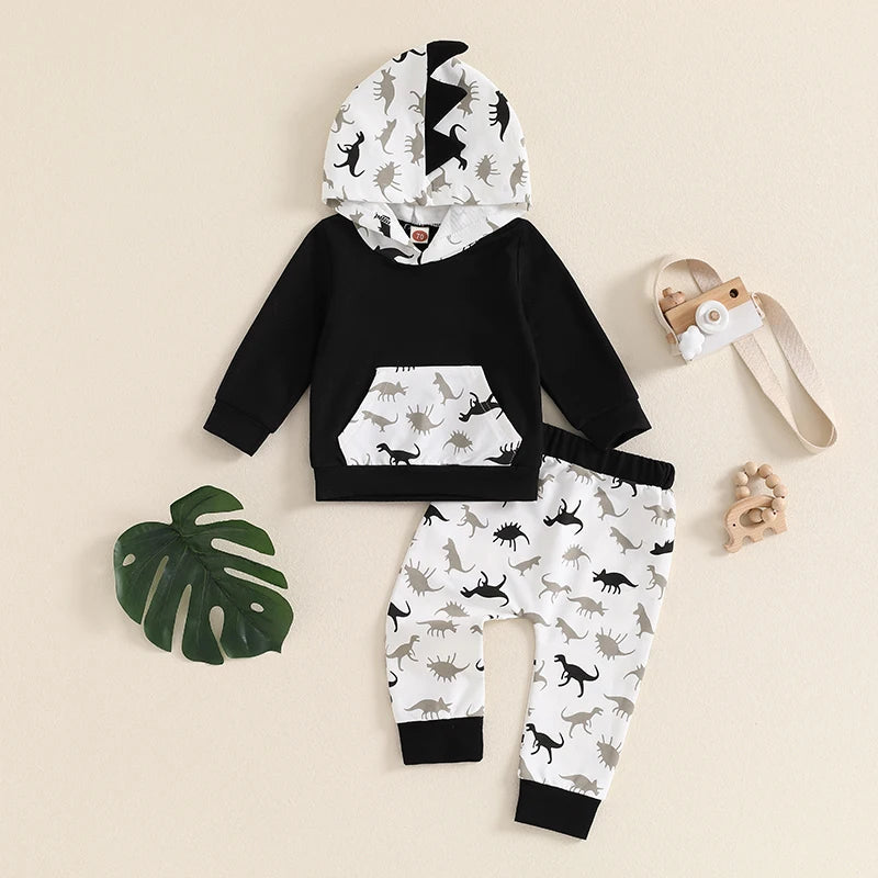 Boy's 2-Piece Hooded Dinosaur Sweatshirt & Pants Sets