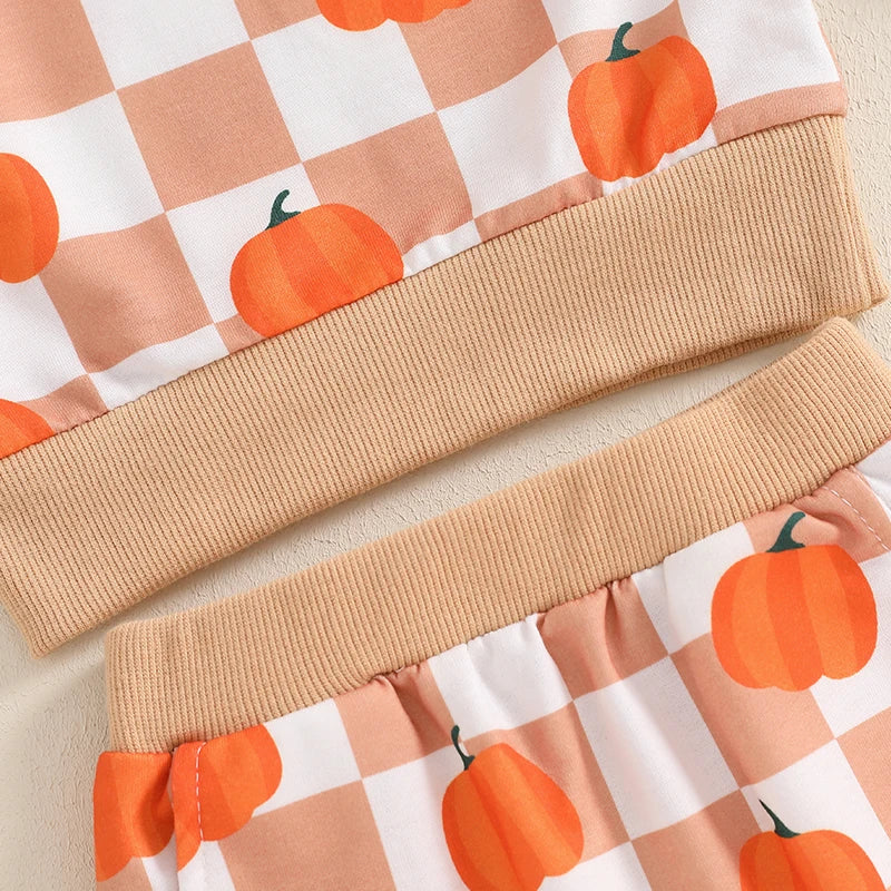 Girl's & Boy's 2-Piece Checkerboard Pumpkin Sweatshirt & Sweatpants Sets