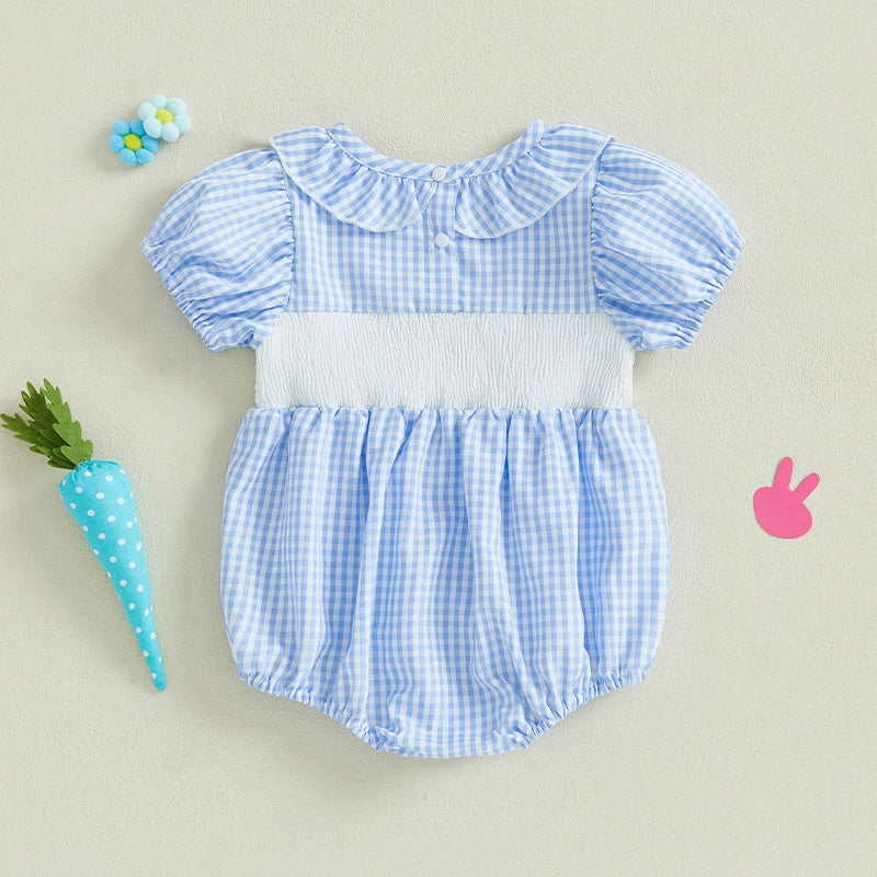 Girl's Embroidered Easter Bunny Ruffled Rompers