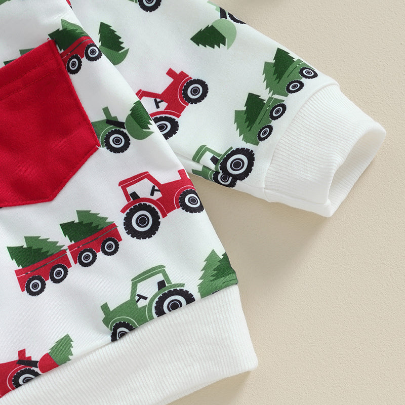 Boy's 2-Piece Christmas Tractor & Christmas Trees Sweatshirt & Pants Sets