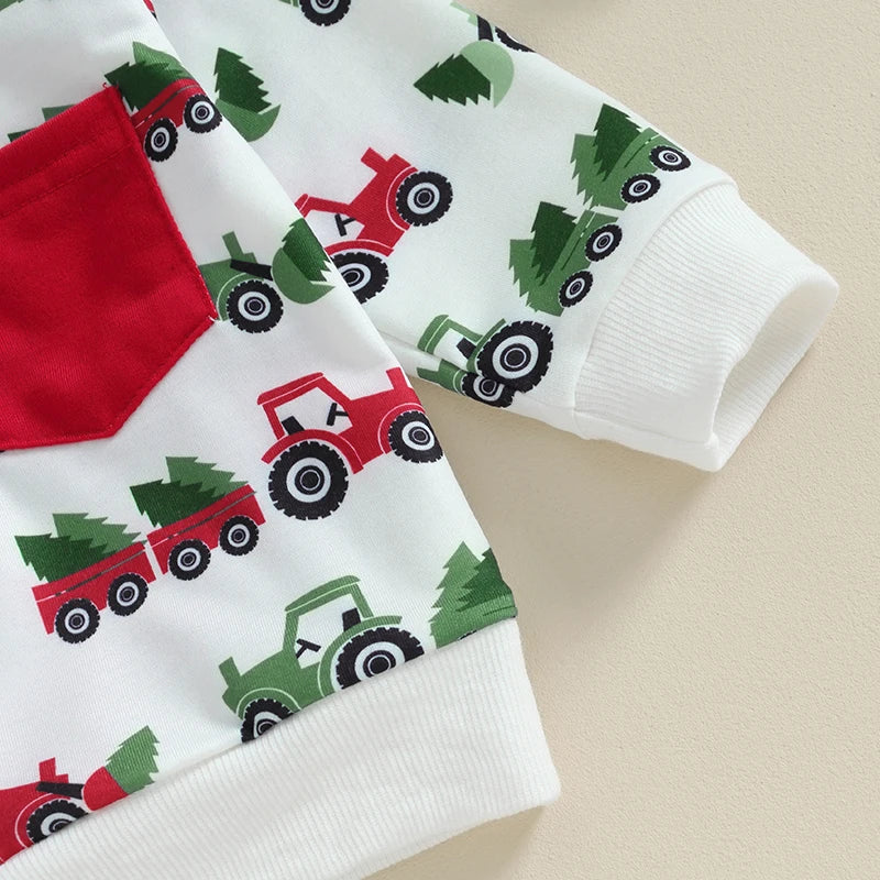 Boy's 2-Piece Christmas Tractor & Christmas Trees Sweatshirt & Pants Sets
