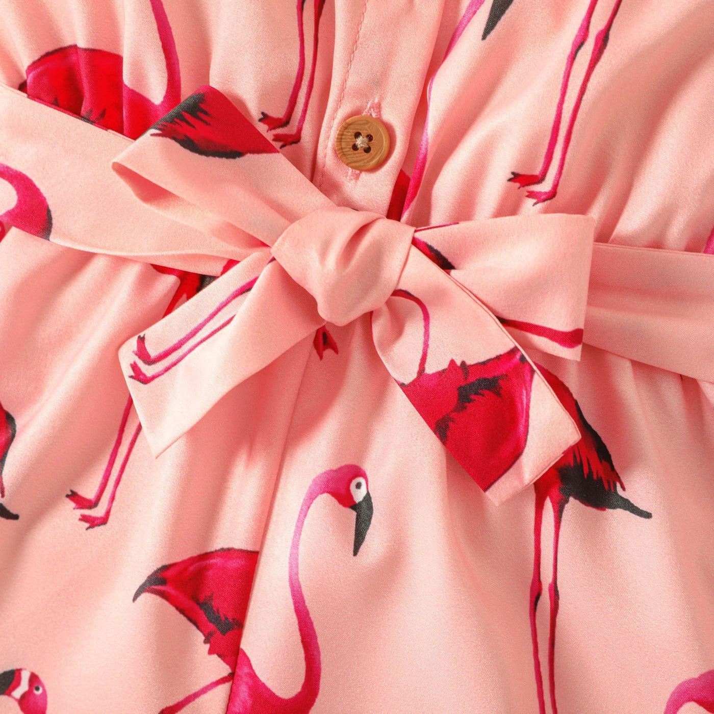 Girl's Flamingo Print Button Belted Cami Romper Shorts