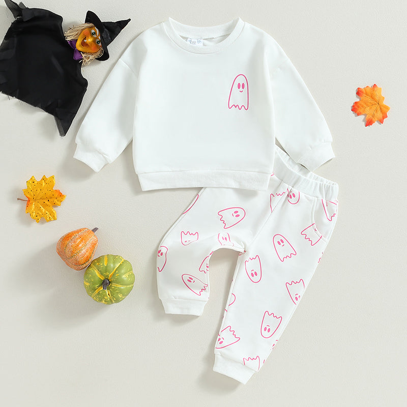 Girl’s & Boy’s Halloween 2-Piece Ghost Sweatshirt & Pants Sets