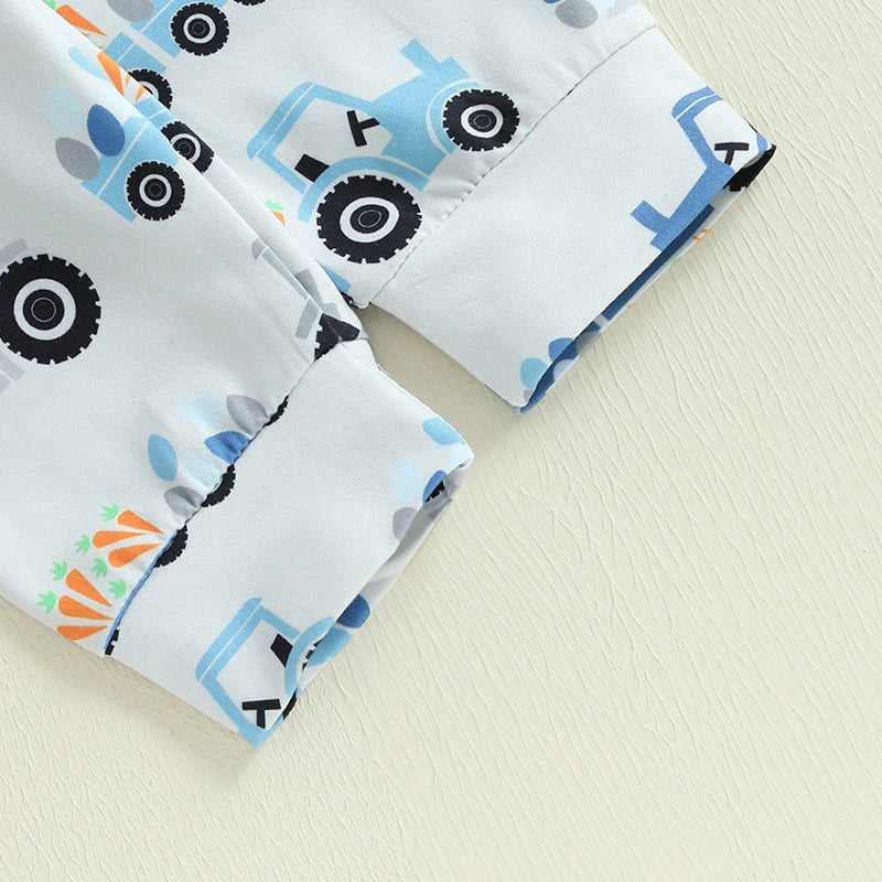 Boy's Easter Romper & Tractor Suspender Pants & Hat Set