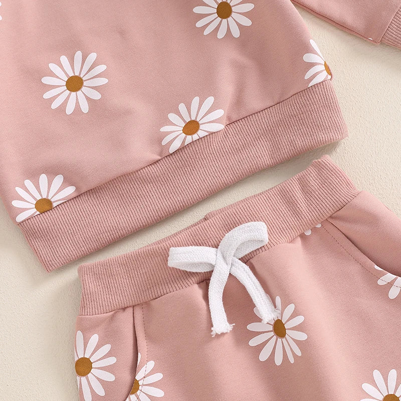 Girl’s Daisy Print Sweatshirt & Pants Sets