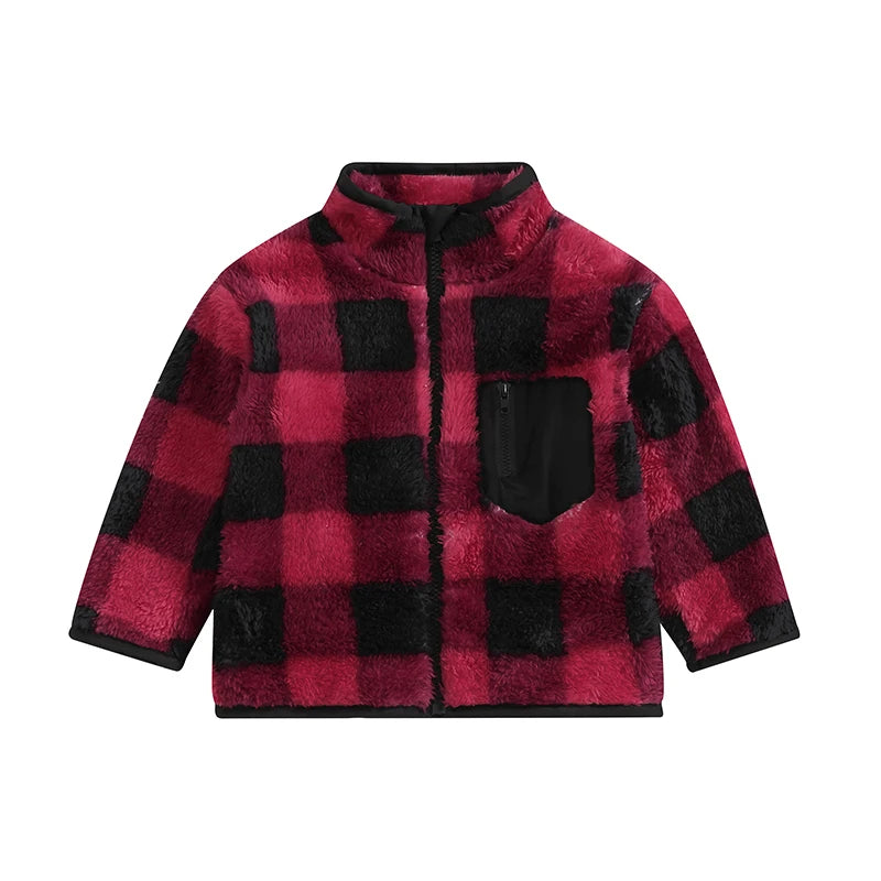 Boy's & Girl's Fuzzy Fleece Plaid Zip Jackets
