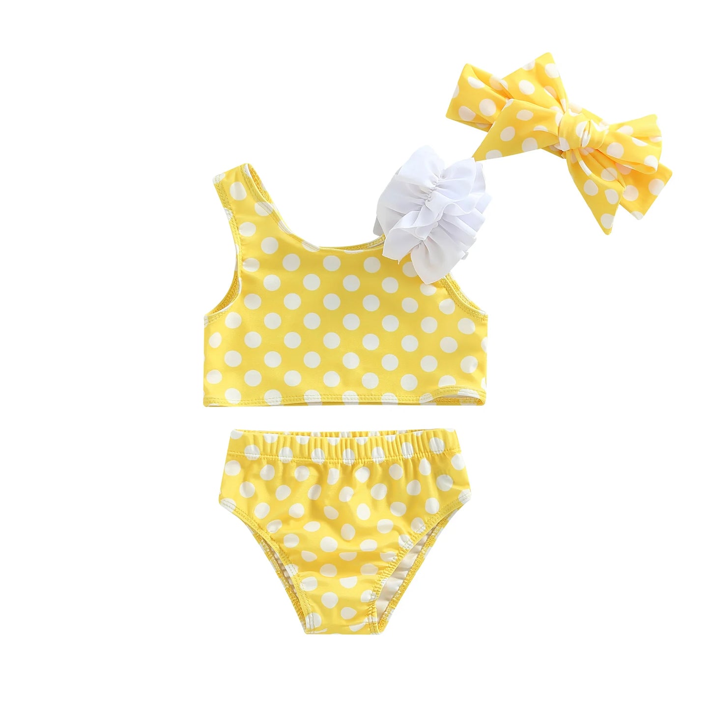 Girl's 3-Piece Dot & Cup Cake Bikinis & Bow Headband Swimsuit Sets