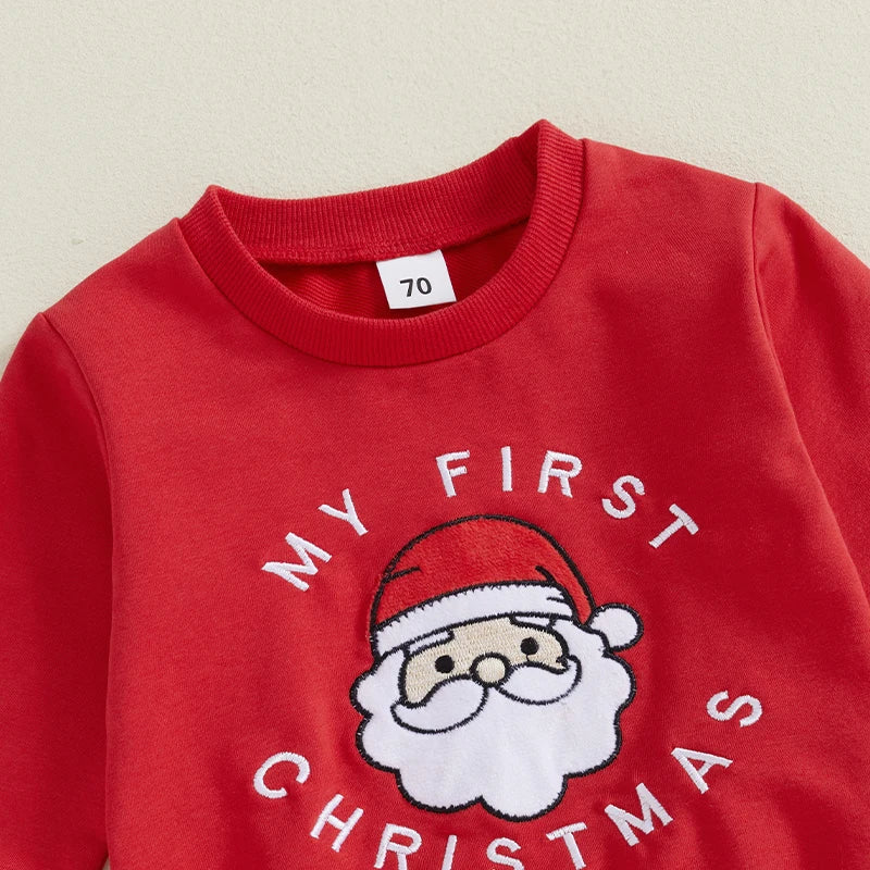 Boy's & Girl's 2-Piece Christmas Embroidered "My First Christmas" Santa Sweatshirt & Pants Sets