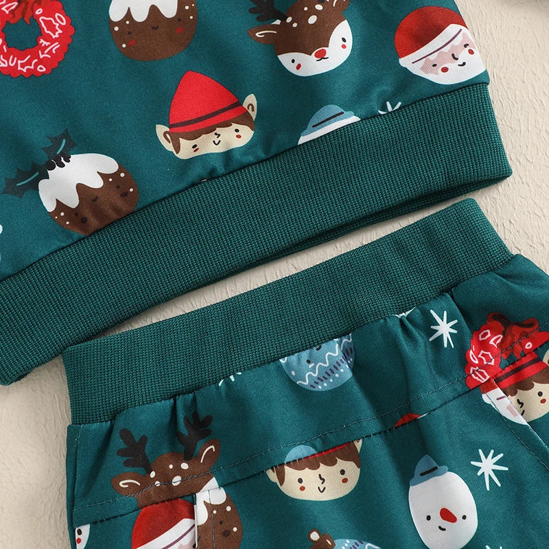 Boy's 2-Piece Christmas Holiday Print Sweatshirt & Pants Sets